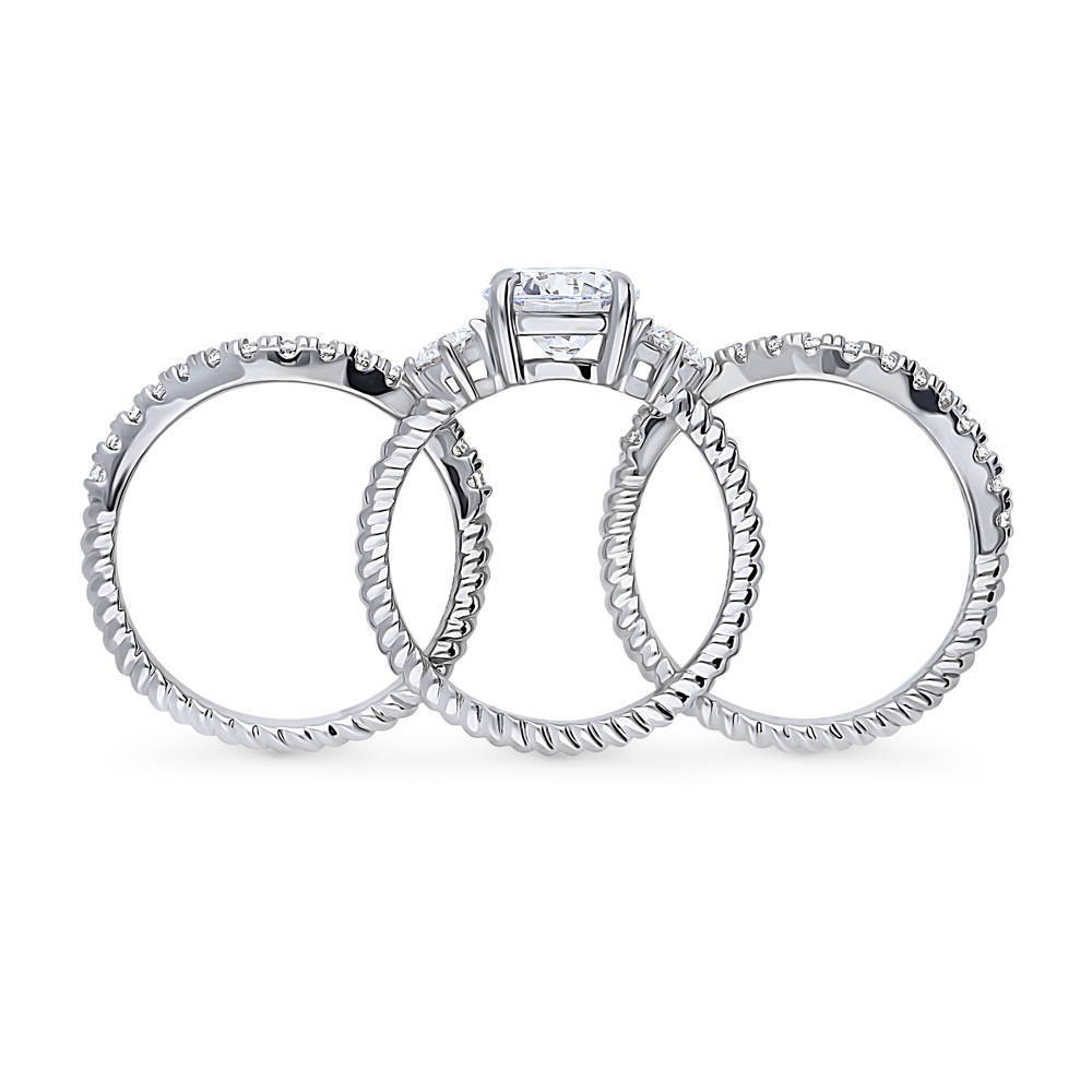 3-Stone Woven Round CZ Ring Set in Sterling Silver
