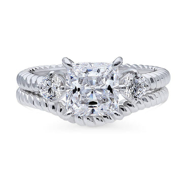 3-Stone Woven Princess CZ Ring Set in Sterling Silver