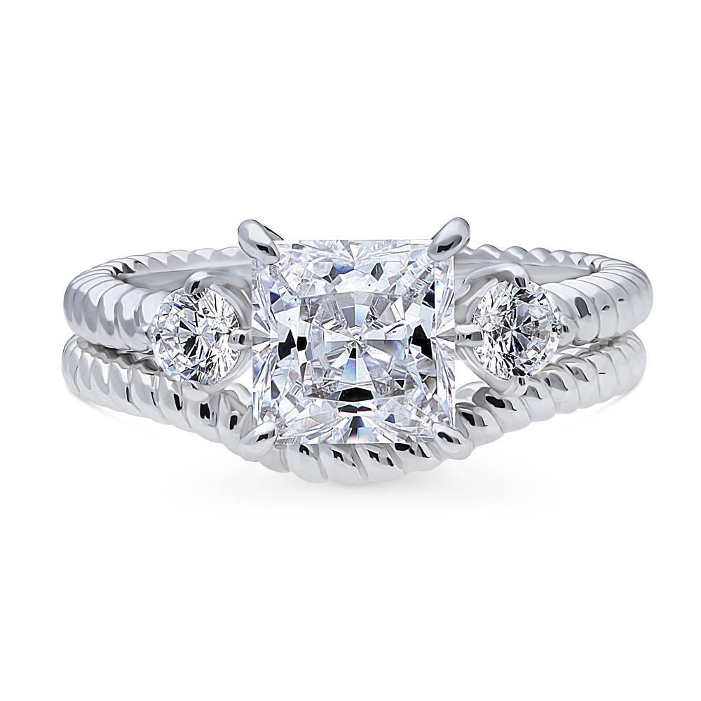 3-Stone Woven 2ct Princess CZ Ring Set in Sterling Silver