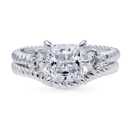 3-Stone Woven 2ct Princess CZ Ring Set in Sterling Silver