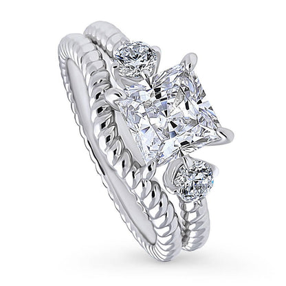 3-Stone Woven 2ct Princess CZ Ring Set in Sterling Silver