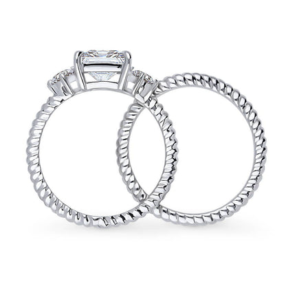 3-Stone Woven 2ct Princess CZ Ring Set in Sterling Silver