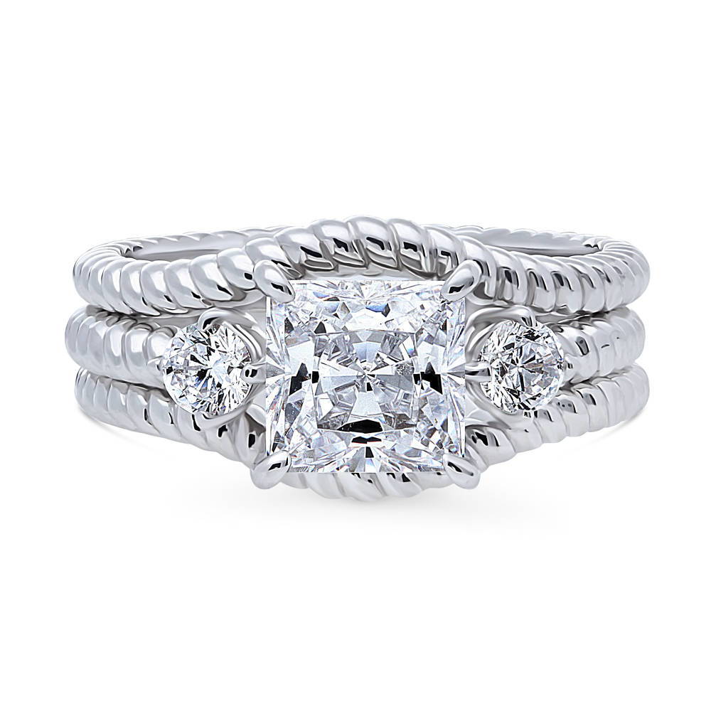 3-Stone Woven 2ct Princess CZ Ring Set in Sterling Silver, 1 of 12