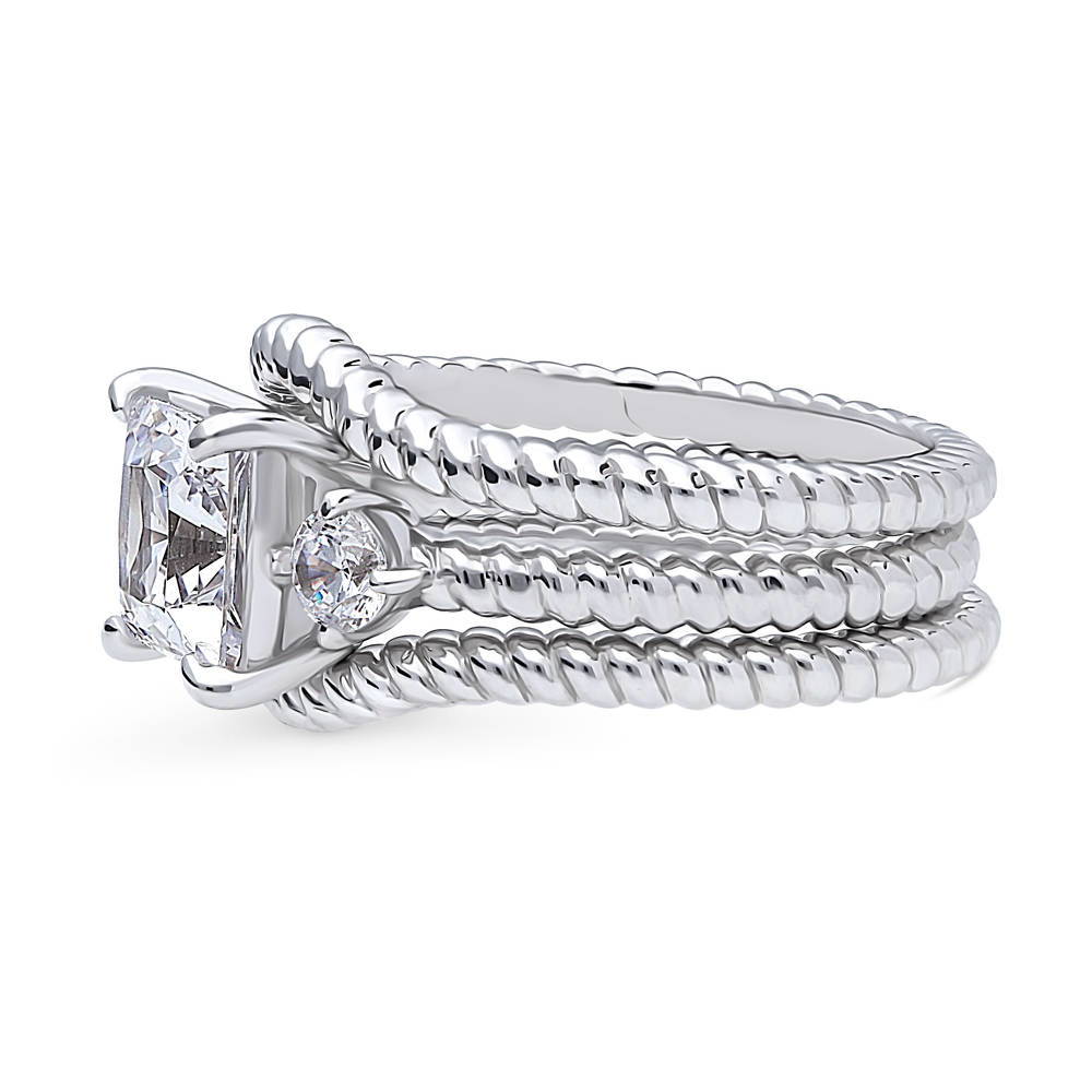 Angle view of 3-Stone Woven 2ct Princess CZ Ring Set in Sterling Silver, 5 of 12