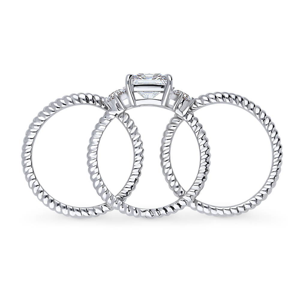 3-Stone Woven 2ct Princess CZ Ring Set in Sterling Silver