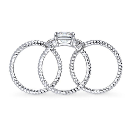 3-Stone Woven 2ct Princess CZ Ring Set in Sterling Silver