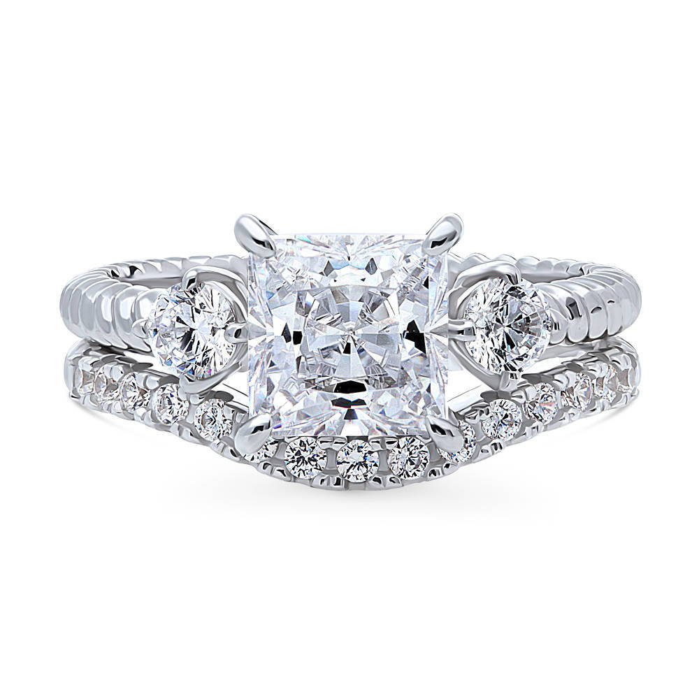 3-Stone Woven Princess CZ Ring Set in Sterling Silver