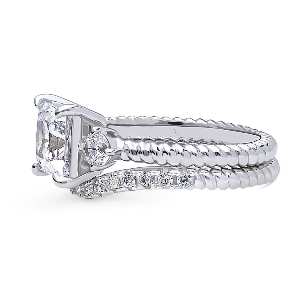 Angle view of 3-Stone Woven Princess CZ Ring Set in Sterling Silver, 5 of 16