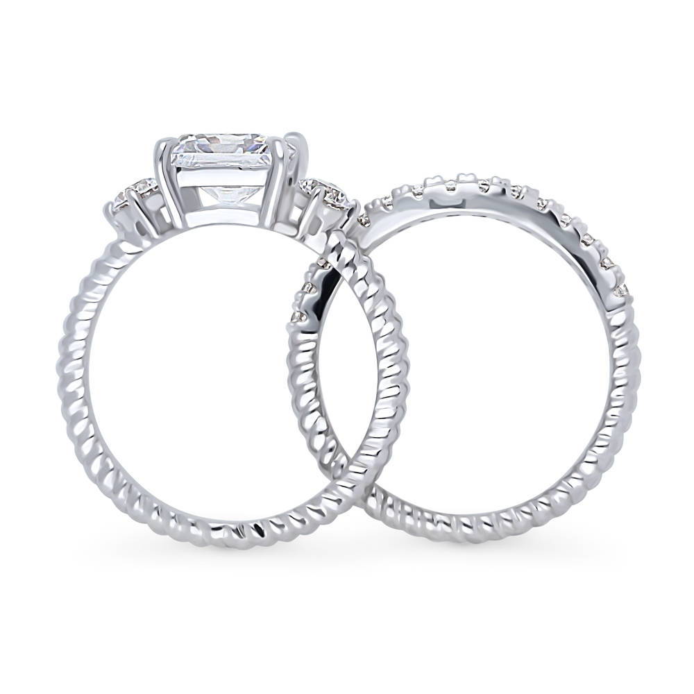 Alternate view of 3-Stone Woven Princess CZ Ring Set in Sterling Silver, 8 of 16
