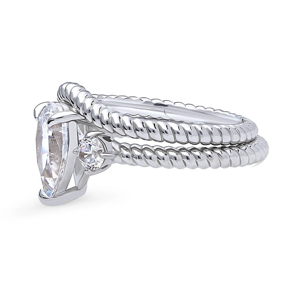 3-Stone Woven 1.8ct Pear CZ Ring Set in Sterling Silver