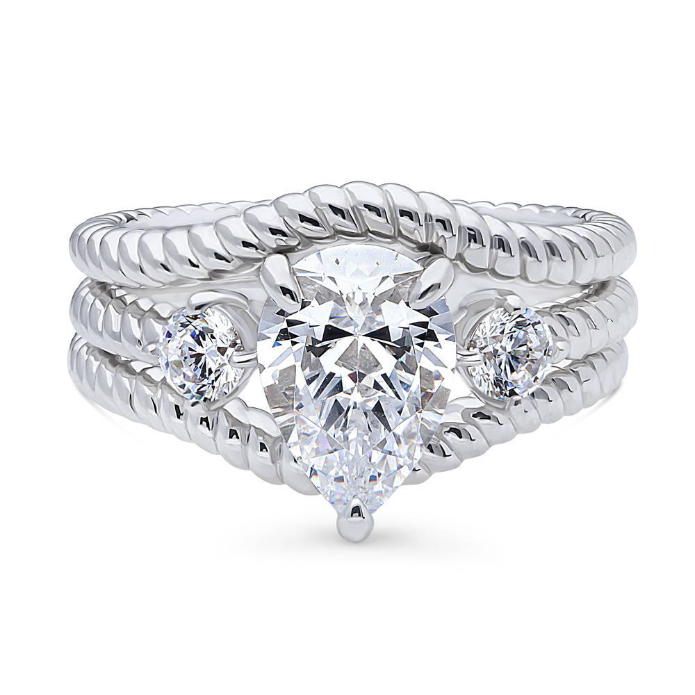 3-Stone Woven 1.8ct Pear CZ Ring Set in Sterling Silver, 1 of 12