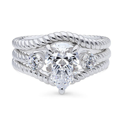 3-Stone Woven 1.8ct Pear CZ Ring Set in Sterling Silver