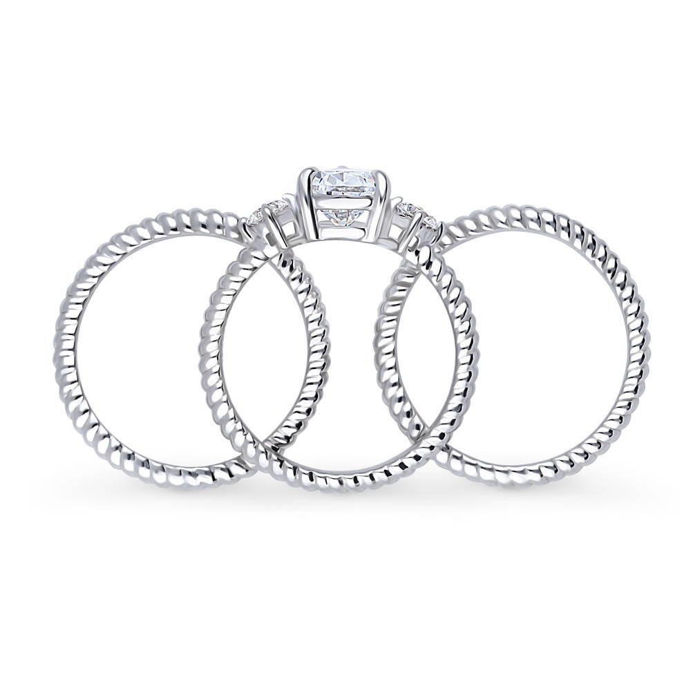 Alternate view of 3-Stone Woven 1.8ct Pear CZ Ring Set in Sterling Silver, 8 of 12