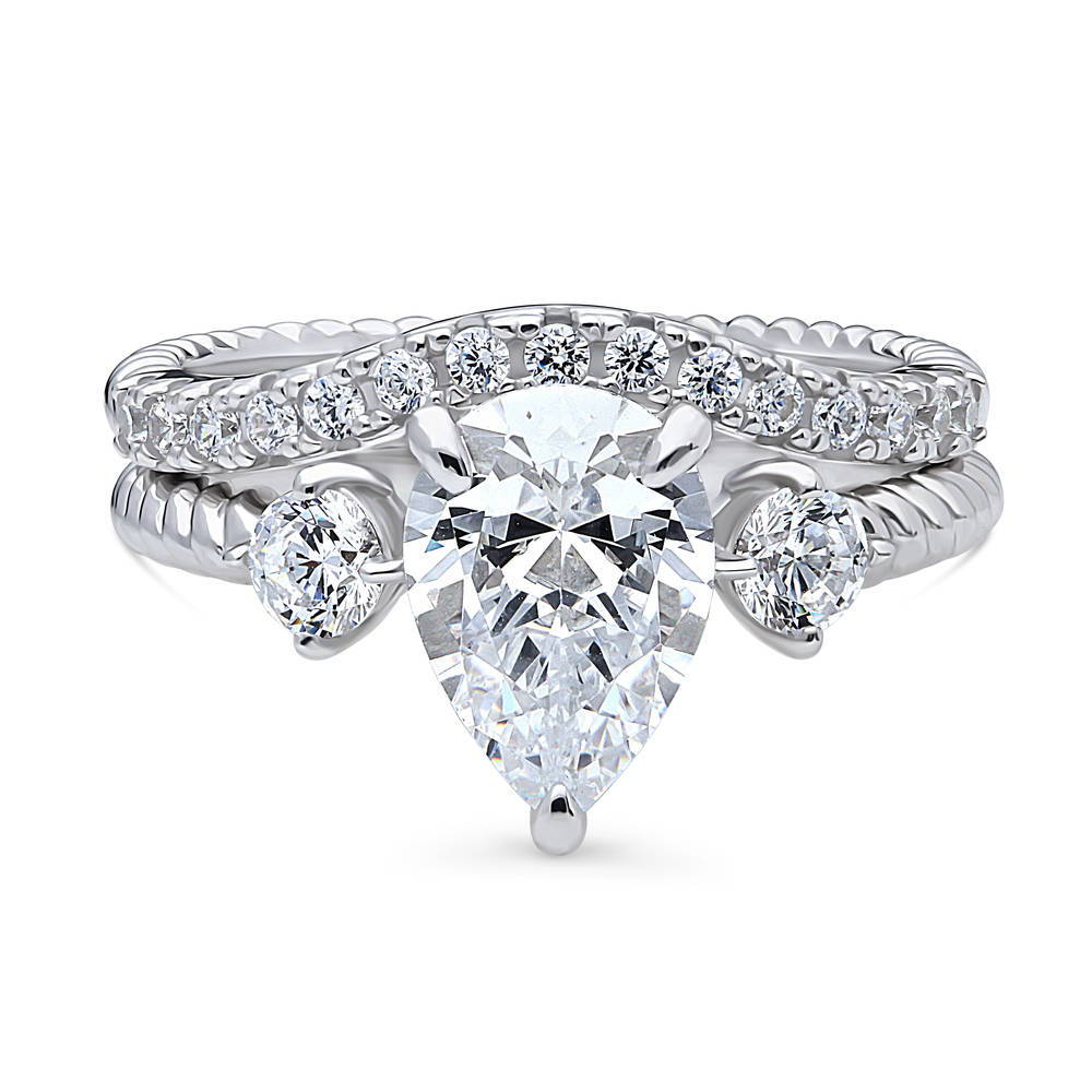 3-Stone Woven Pear CZ Ring Set in Sterling Silver, 1 of 16