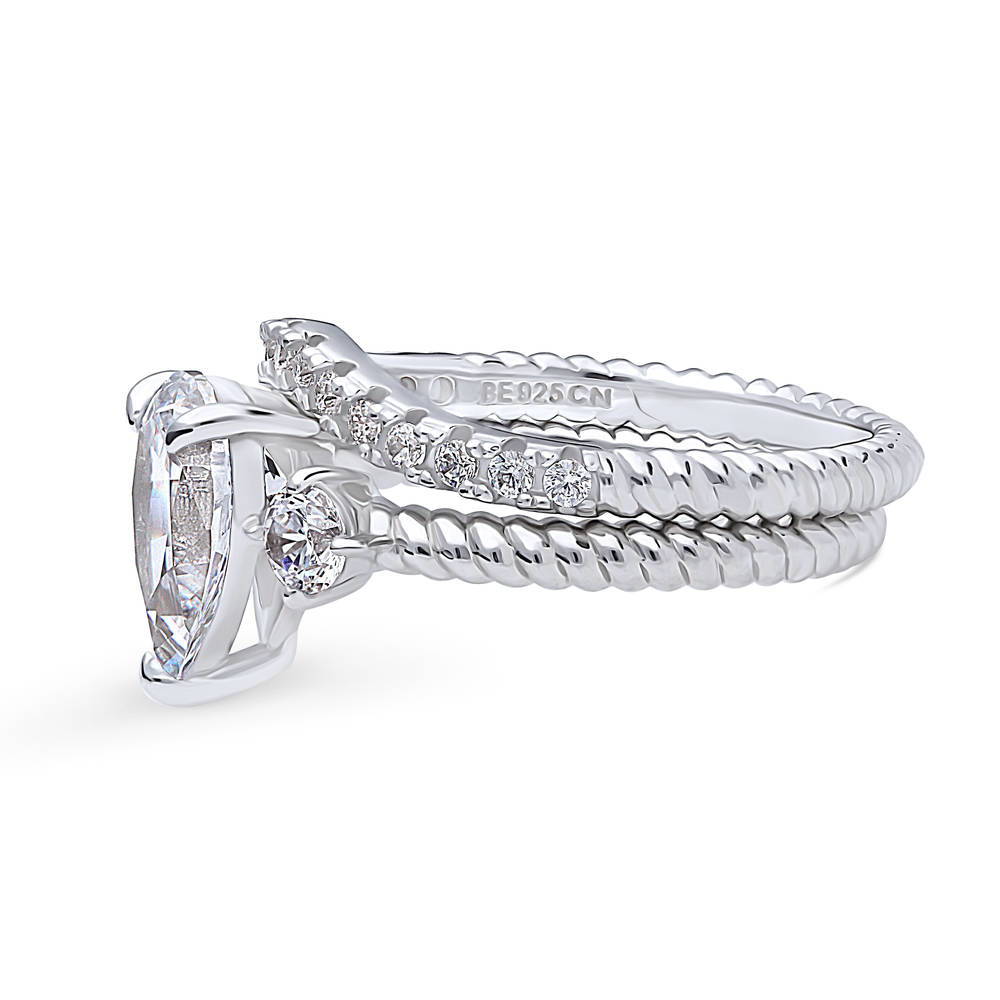 Angle view of 3-Stone Woven Pear CZ Ring Set in Sterling Silver, 5 of 16