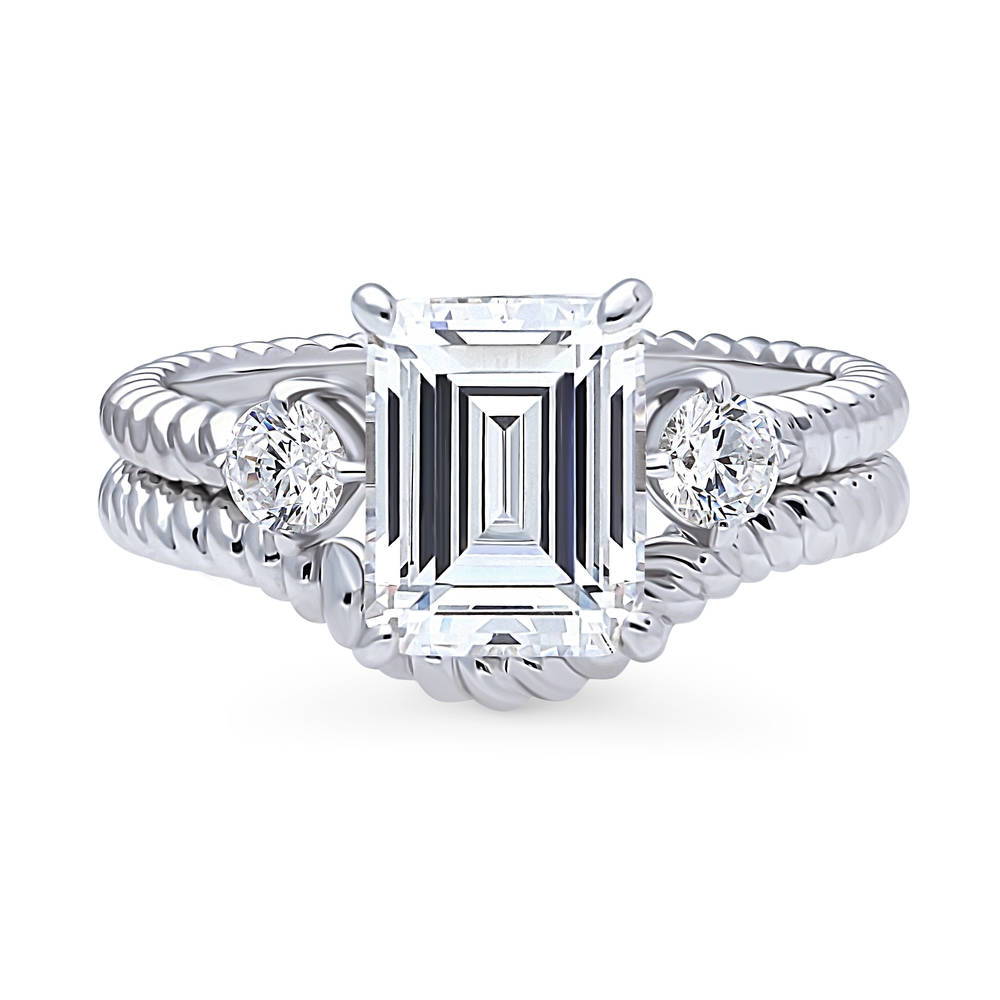3-Stone Woven Wishbone Chevron CZ Ring Set in Sterling Silver