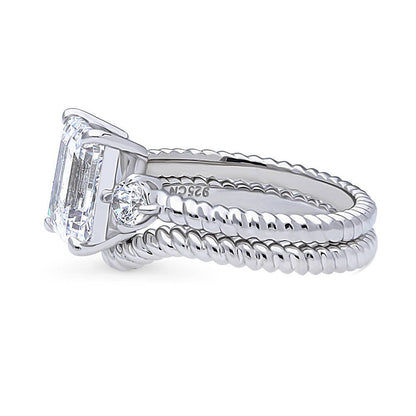 3-Stone Woven Wishbone Chevron CZ Ring Set in Sterling Silver