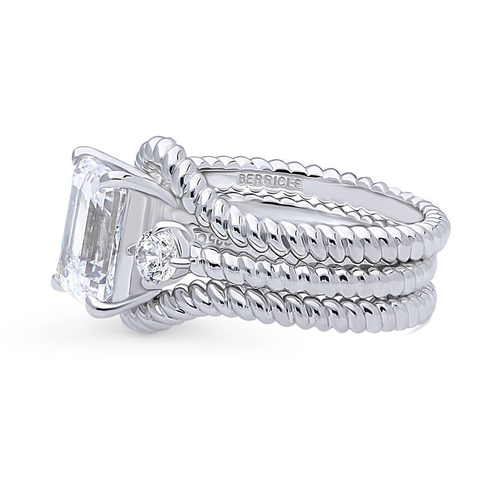 Angle view of 3-Stone Woven Wishbone Chevron CZ Ring Set in Sterling Silver, 5 of 16