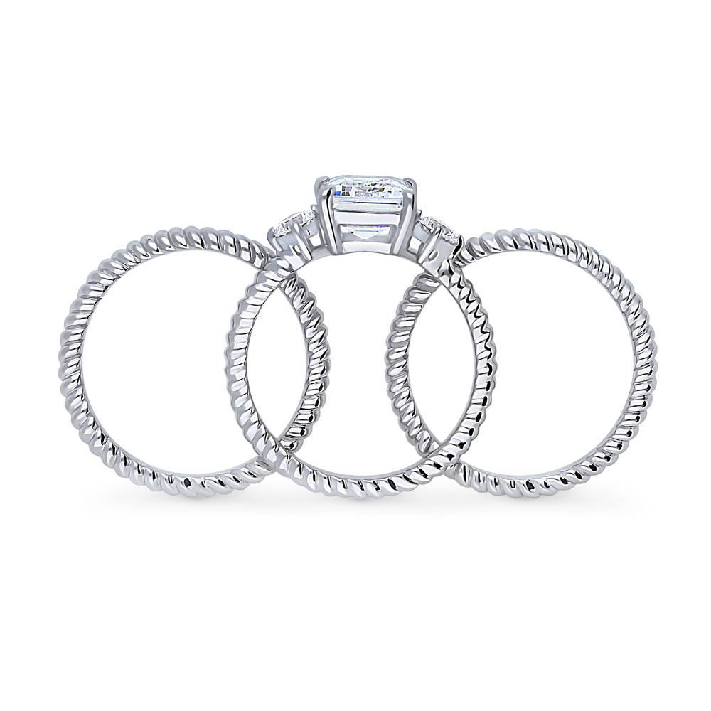 3-Stone Woven Wishbone Chevron CZ Ring Set in Sterling Silver