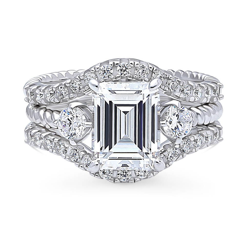 3-Stone Woven Emerald Cut CZ Ring Set in Sterling Silver