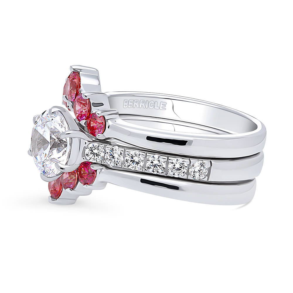 Angle view of Solitaire 5-Stone Wishbone 1.25ct CZ Ring Set in Sterling Silver, 5 of 19