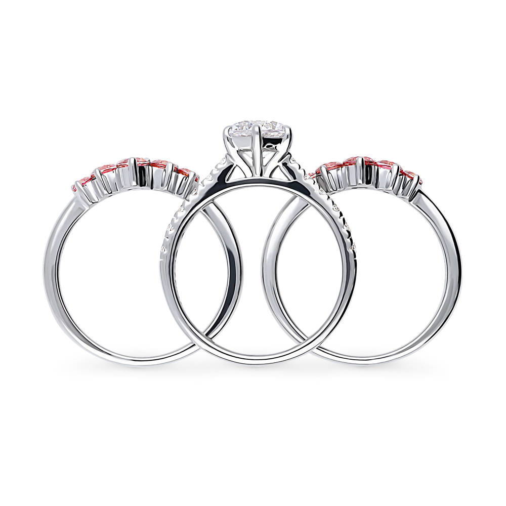 Alternate view of Solitaire 5-Stone Wishbone 1.25ct CZ Ring Set in Sterling Silver, 8 of 19
