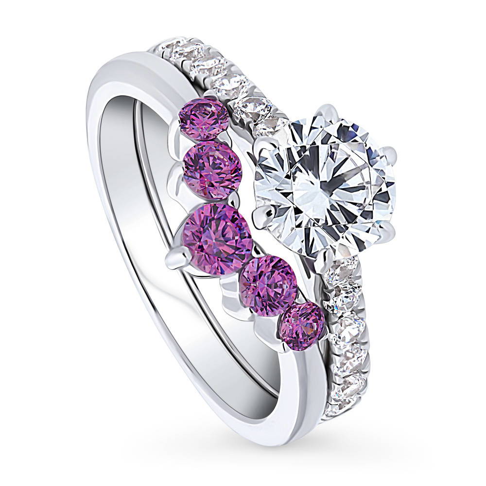Front view of Solitaire 5-Stone Wishbone 1.25ct CZ Ring Set in Sterling Silver, 4 of 19