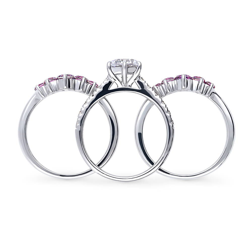 Alternate view of Solitaire 5-Stone Wishbone 1.25ct CZ Ring Set in Sterling Silver, 8 of 19