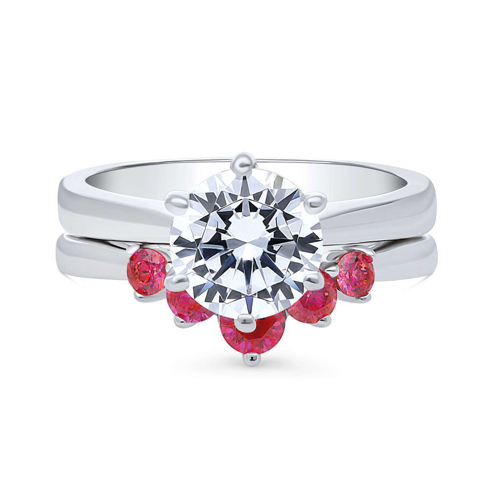Solitaire 5-Stone Wishbone 2ct CZ Ring Set in Sterling Silver