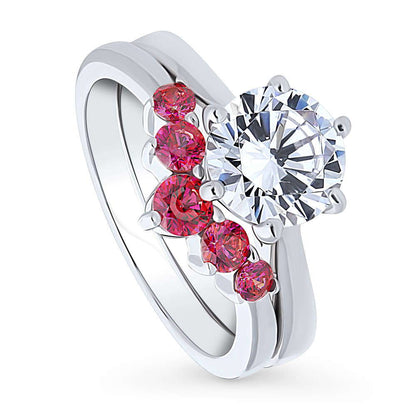 Solitaire 5-Stone Wishbone 2ct CZ Ring Set in Sterling Silver