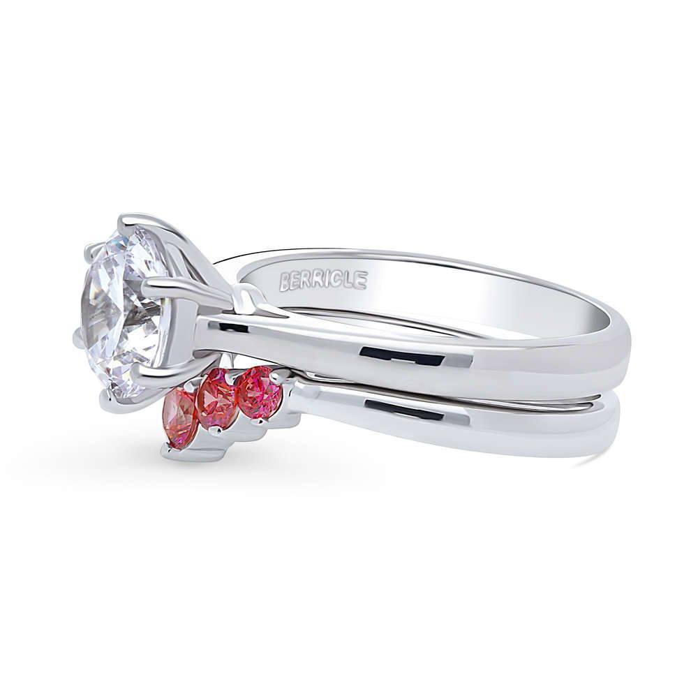 Angle view of Solitaire 5-Stone Wishbone 2ct CZ Ring Set in Sterling Silver, 5 of 19