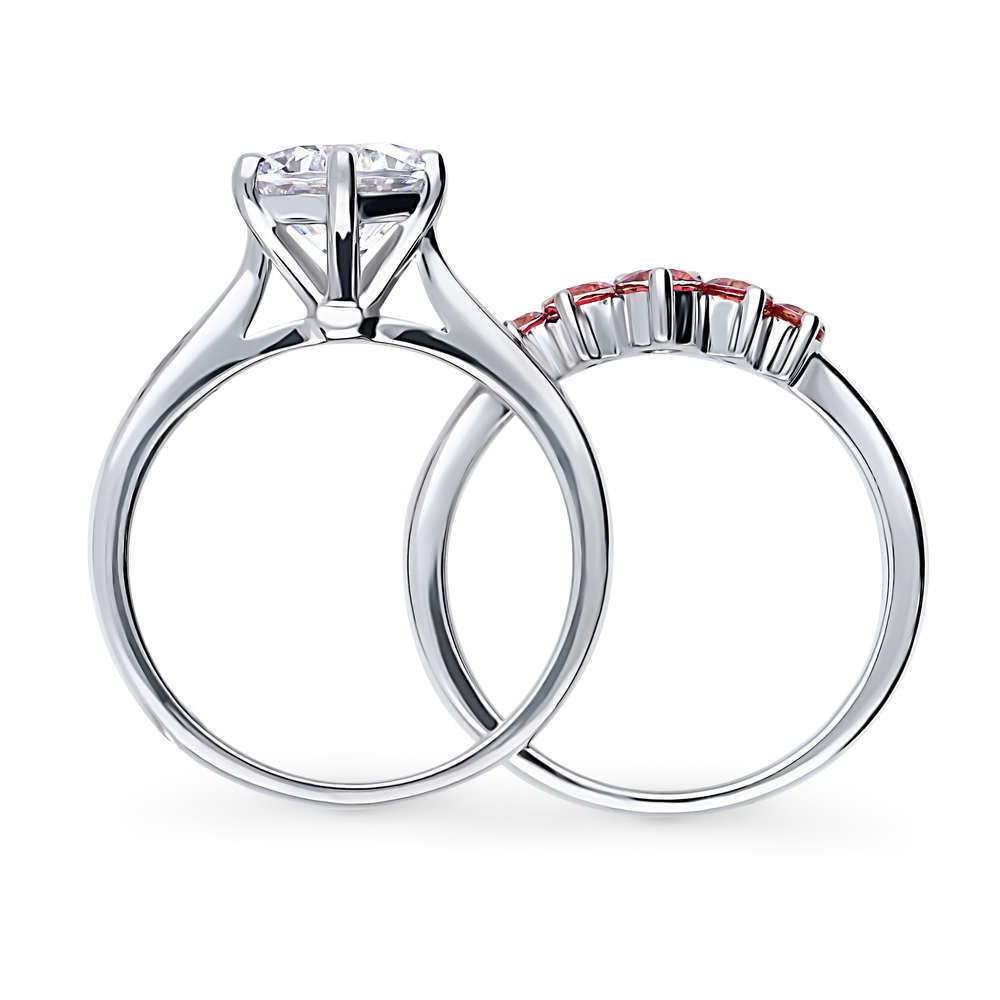 Alternate view of Solitaire 5-Stone Wishbone 2ct CZ Ring Set in Sterling Silver, 8 of 19