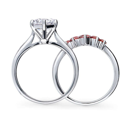 Solitaire 5-Stone Wishbone 2ct CZ Ring Set in Sterling Silver