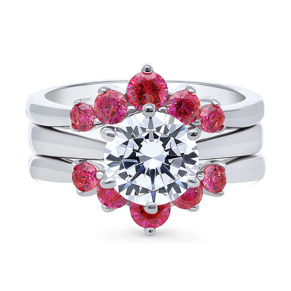 Solitaire 5-Stone Wishbone 2ct CZ Ring Set in Sterling Silver
