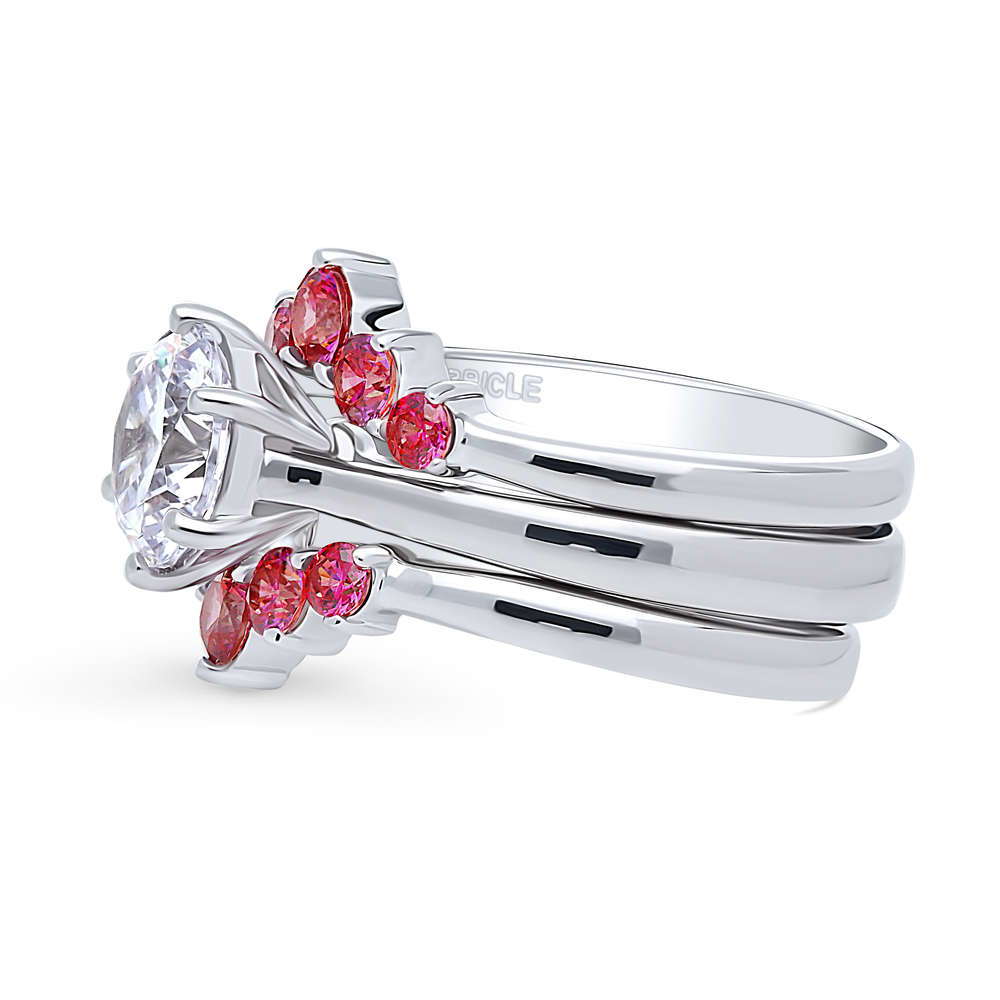 Solitaire 5-Stone Wishbone 2ct CZ Ring Set in Sterling Silver