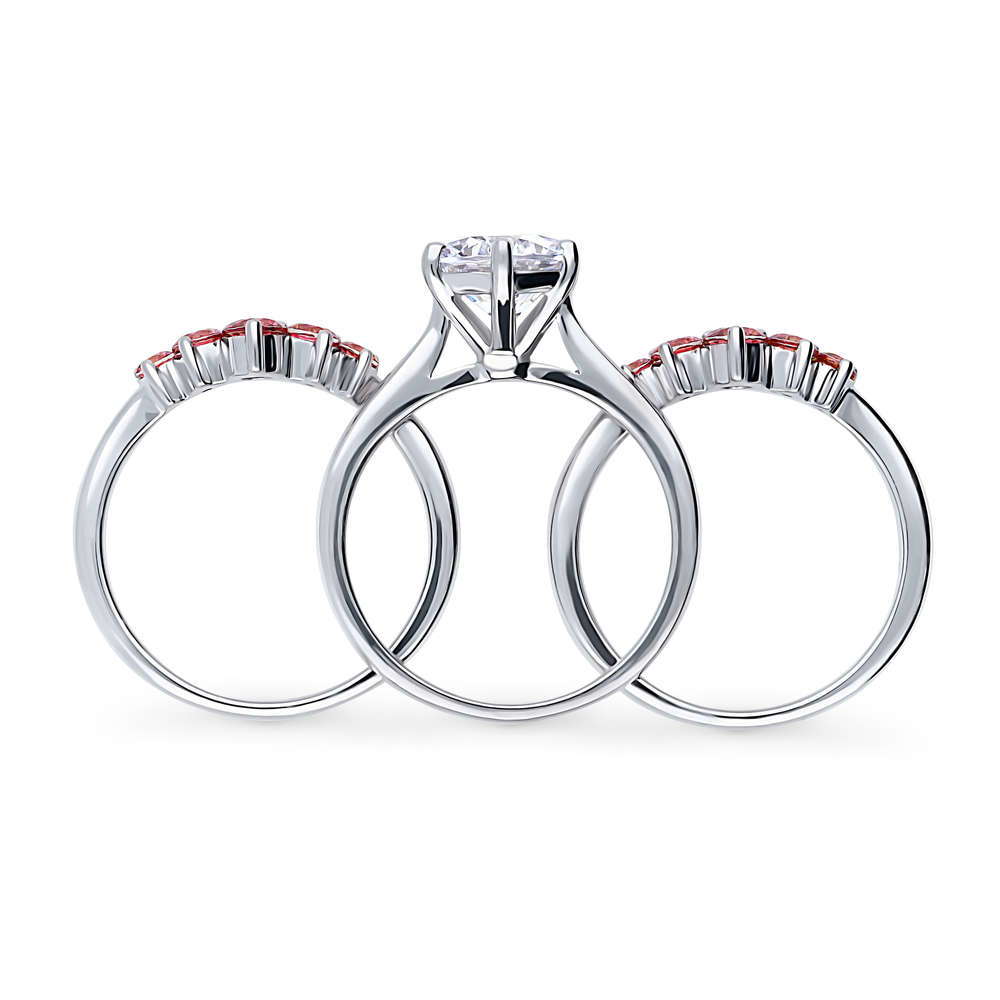 Alternate view of Solitaire 5-Stone Wishbone 2ct CZ Ring Set in Sterling Silver, 8 of 19