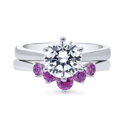 Solitaire 5-Stone Wishbone 2ct CZ Ring Set in Sterling Silver