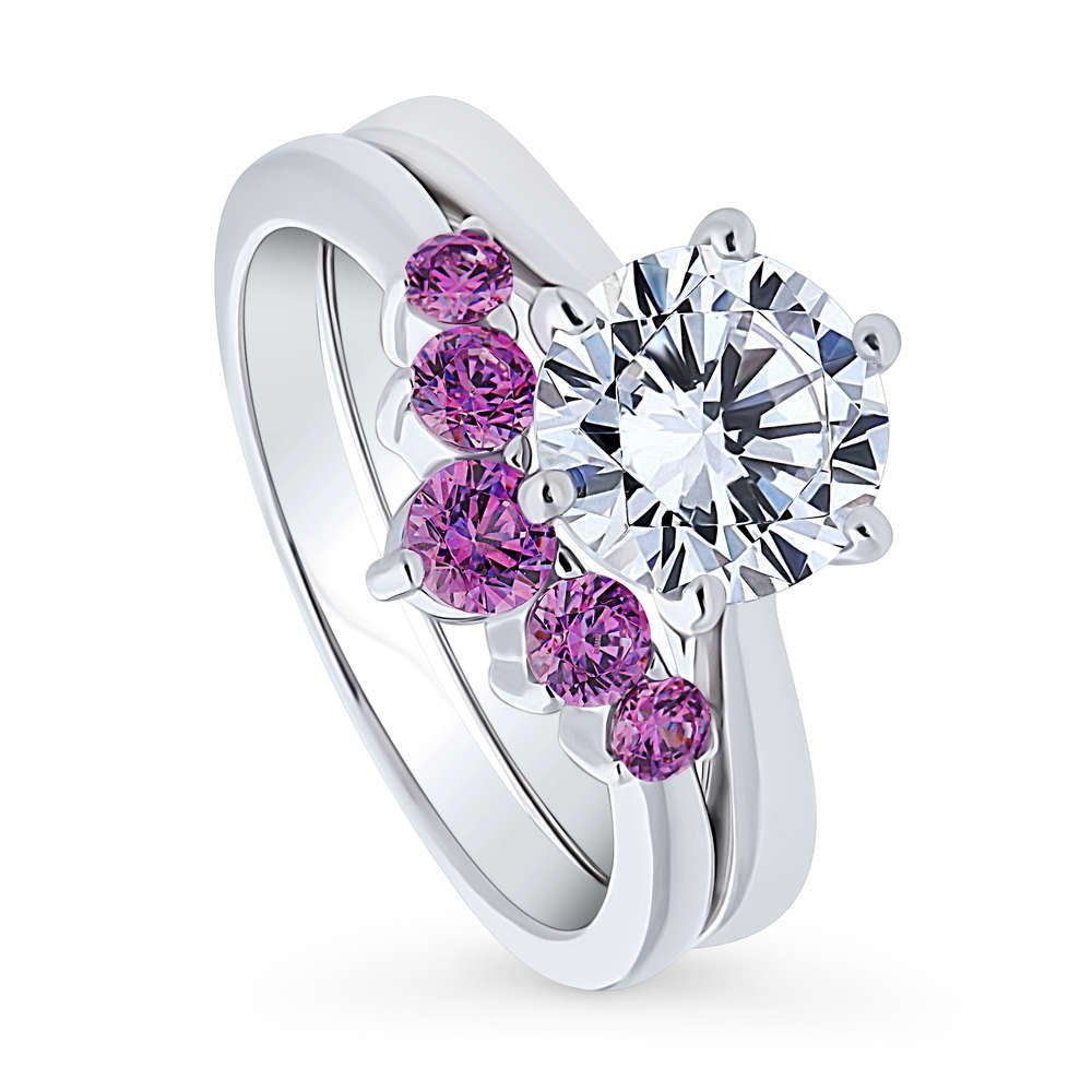 Solitaire 5-Stone Wishbone 2ct CZ Ring Set in Sterling Silver