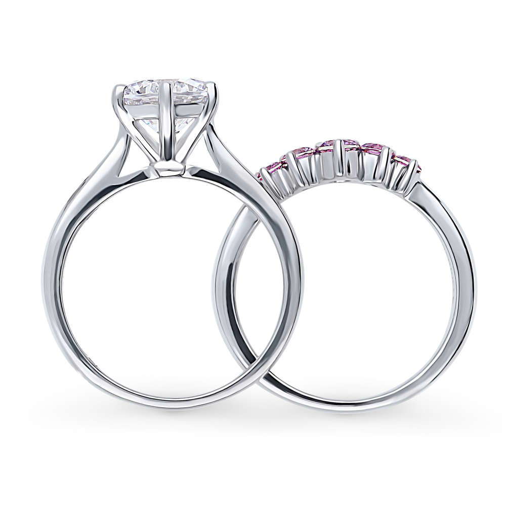 Alternate view of Solitaire 5-Stone Wishbone 2ct CZ Ring Set in Sterling Silver, 8 of 19