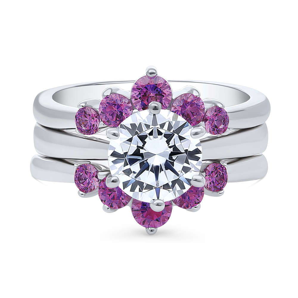 Solitaire 5-Stone Wishbone 2ct CZ Ring Set in Sterling Silver, 1 of 19