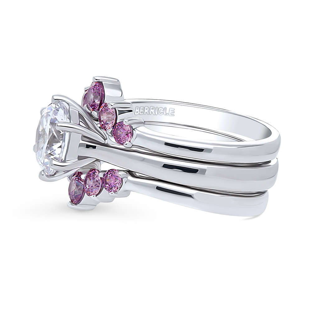 Solitaire 5-Stone Wishbone 2ct CZ Ring Set in Sterling Silver