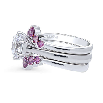 Solitaire 5-Stone Wishbone 2ct CZ Ring Set in Sterling Silver