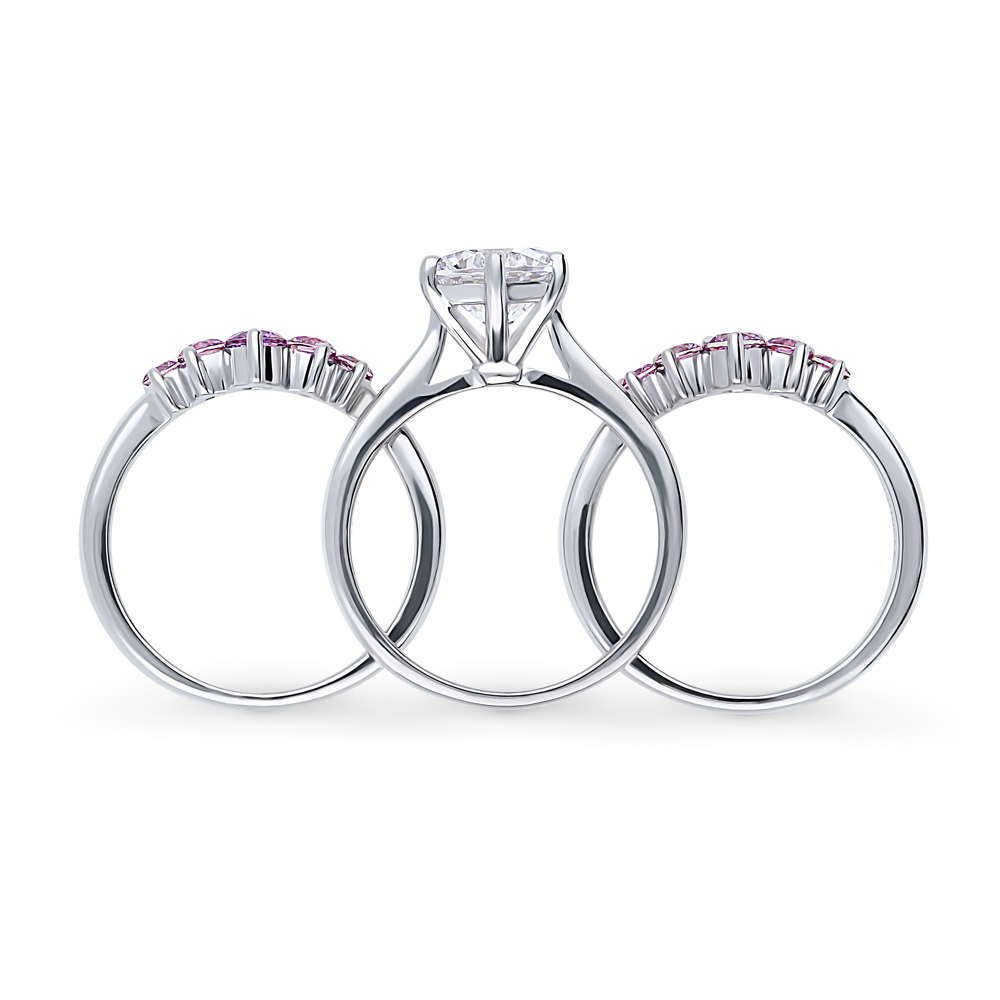 Alternate view of Solitaire 5-Stone Wishbone 2ct CZ Ring Set in Sterling Silver, 8 of 19
