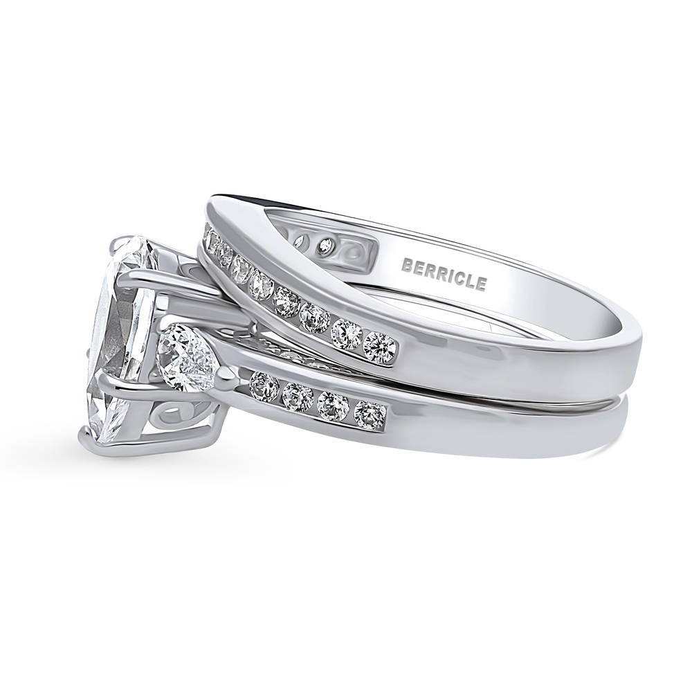 Angle view of 3-Stone Pear CZ Ring Set in Sterling Silver, 5 of 16