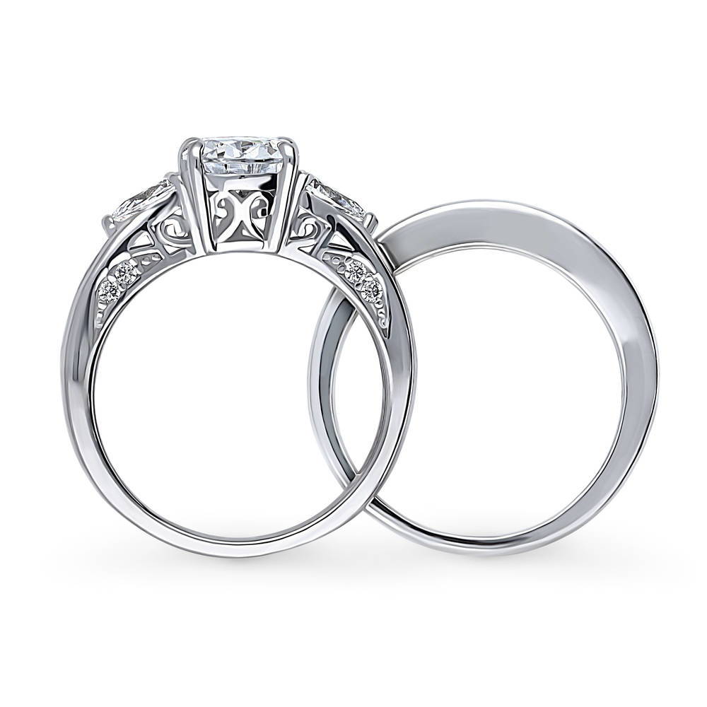 Alternate view of 3-Stone 1.8ct Pear CZ Ring Set in Sterling Silver, 8 of 16