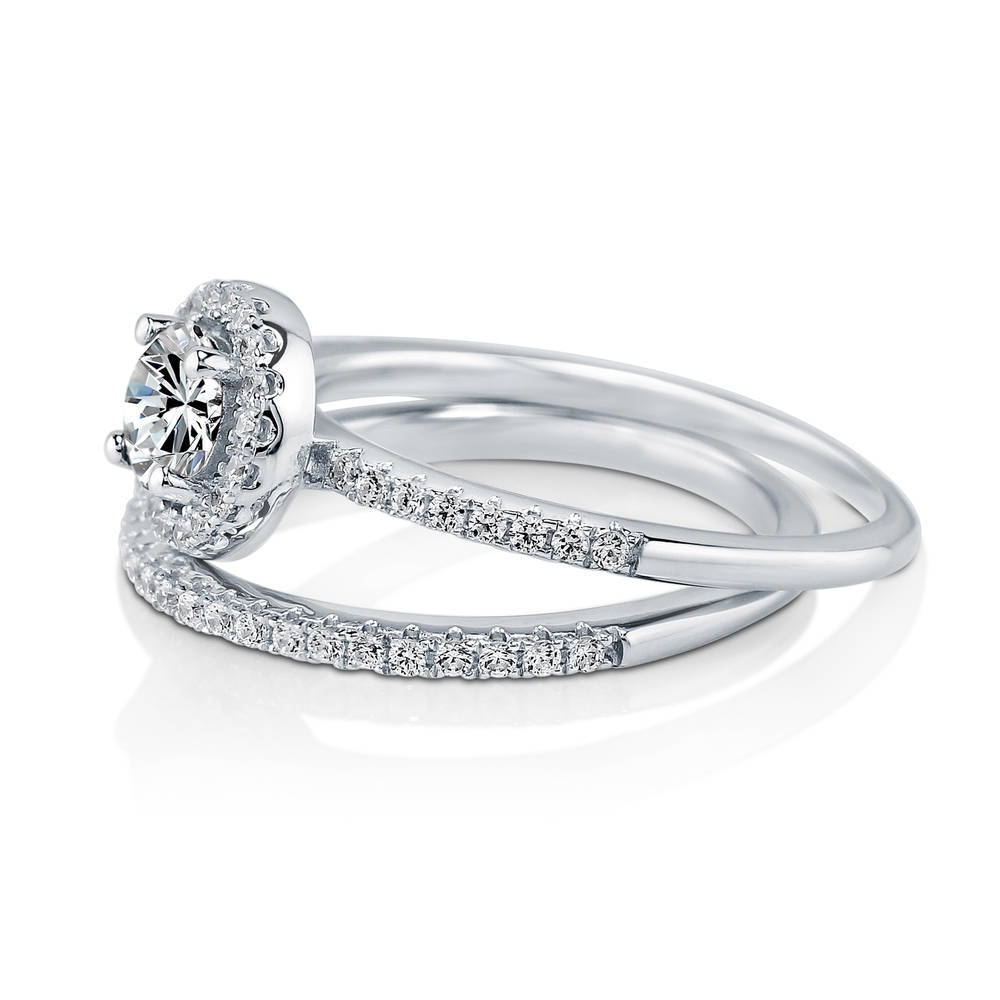 Halo CZ Ring Set in Sterling Silver