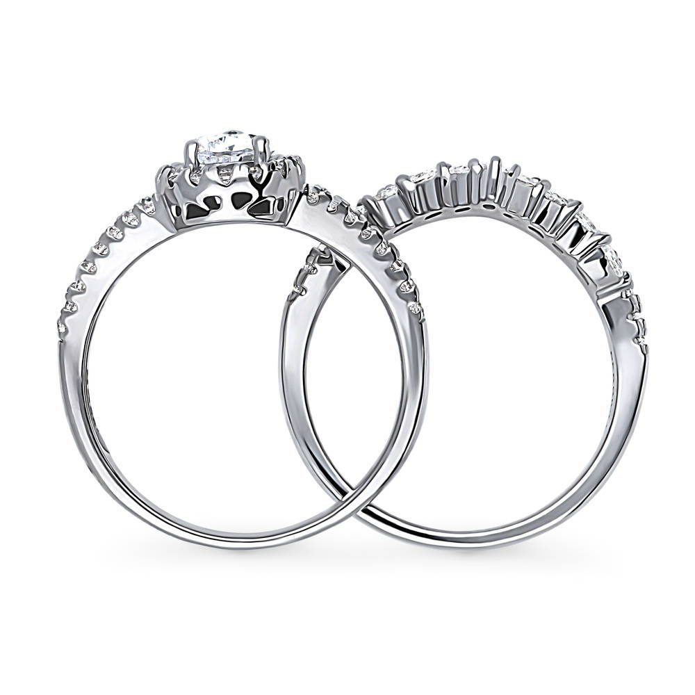 Alternate view of Halo Pear CZ Split Shank Ring Set in Sterling Silver, 6 of 17