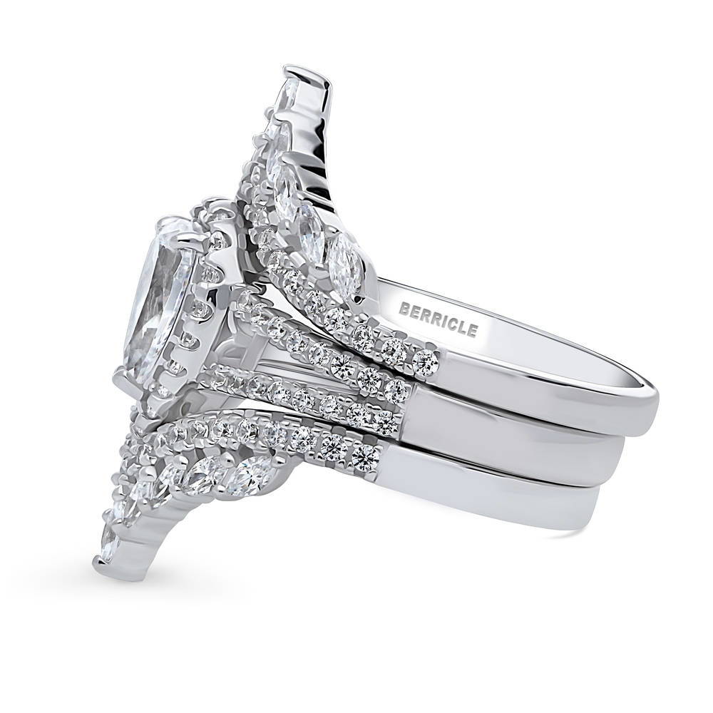 Angle view of Halo Pear CZ Split Shank Ring Set in Sterling Silver, 4 of 17
