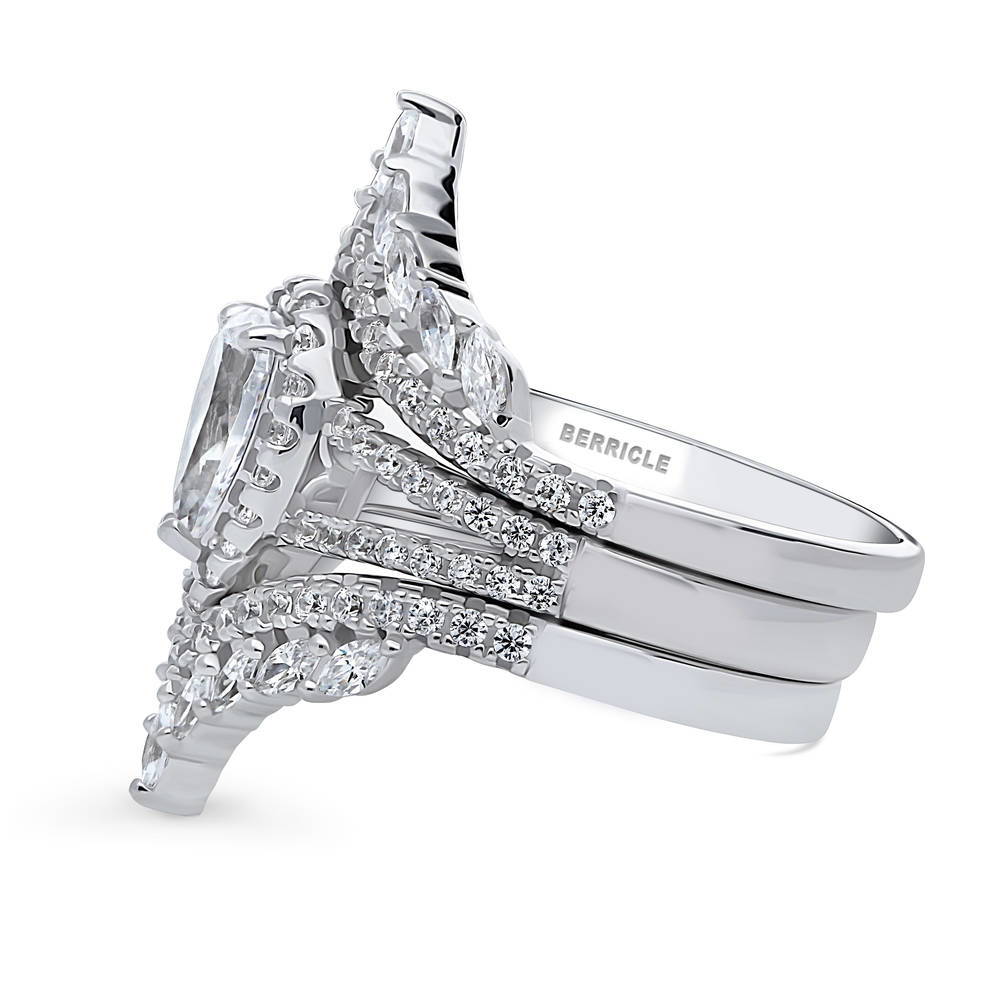 Angle view of Halo Wishbone Pear CZ Split Shank Ring Set in Sterling Silver, 5 of 19