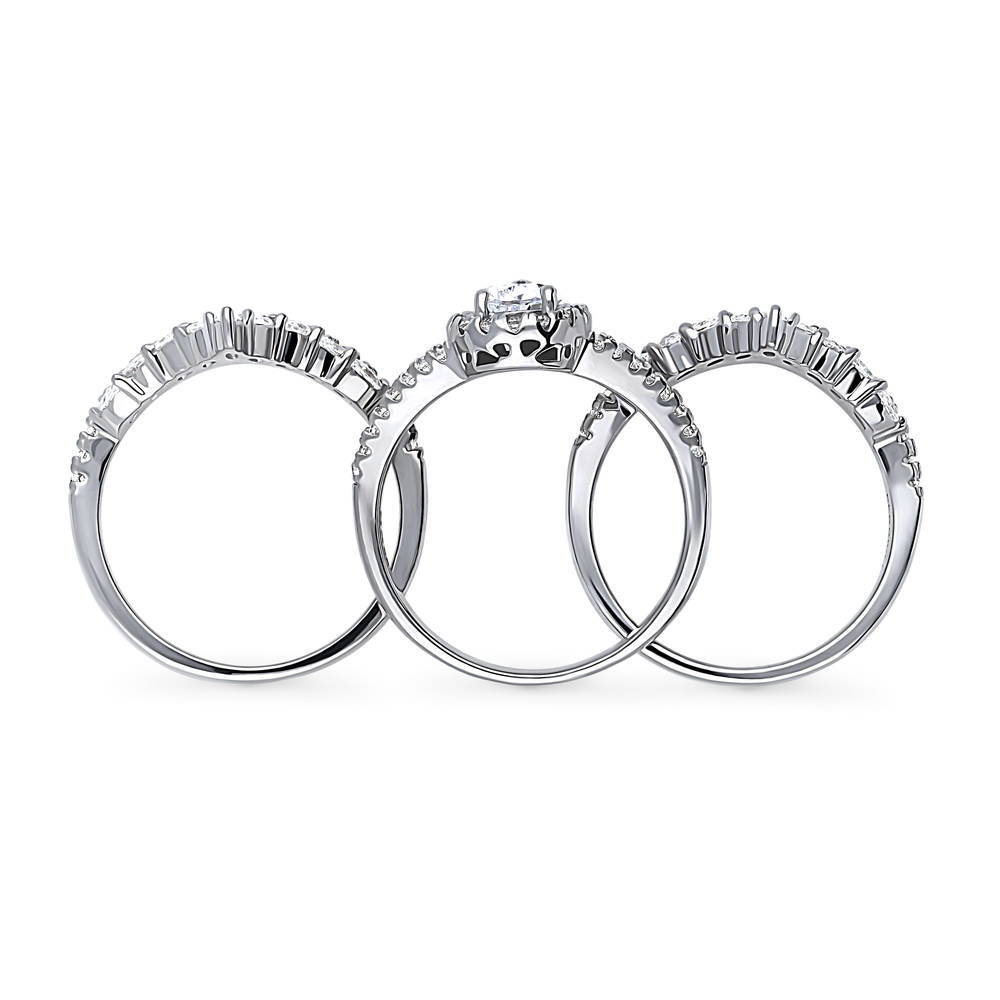 Alternate view of Halo Wishbone Pear CZ Split Shank Ring Set in Sterling Silver, 8 of 19